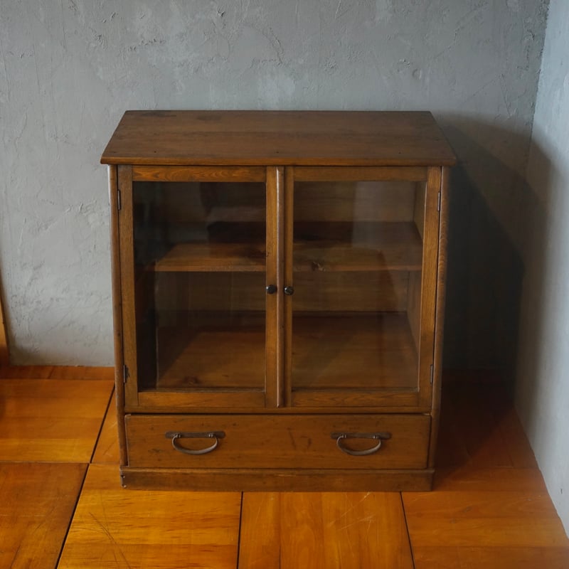 入力済】古いショーケース 食器棚 収納棚 木製 昭和初期 収納 古道具