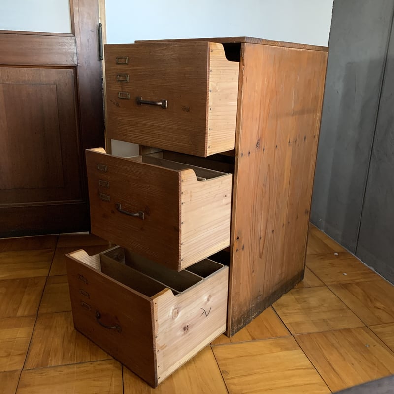古い書類棚 収納棚 引出し 木製 昭和初期 収納 古道具 アンティーク 
