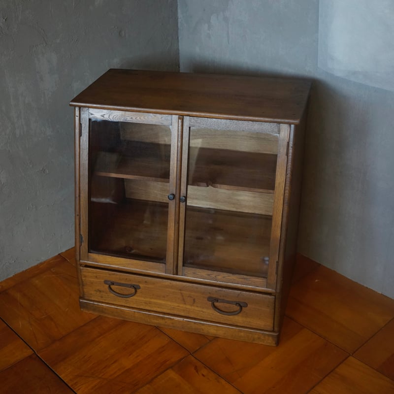 入力済】古いショーケース 食器棚 収納棚 木製 昭和初期 収納 古道具