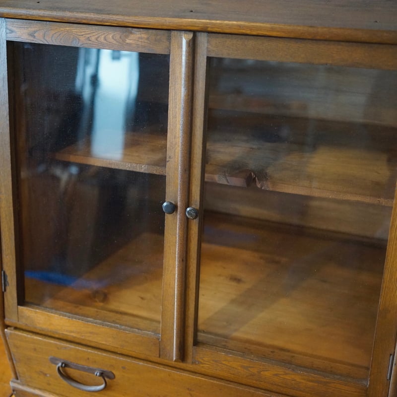 入力済】古いショーケース 食器棚 収納棚 木製 昭和初期 収納 古道具