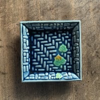 珉平焼 角小皿 豆皿 小皿 蔦柄 ターコイズブルー 陶器 和食器 古道具