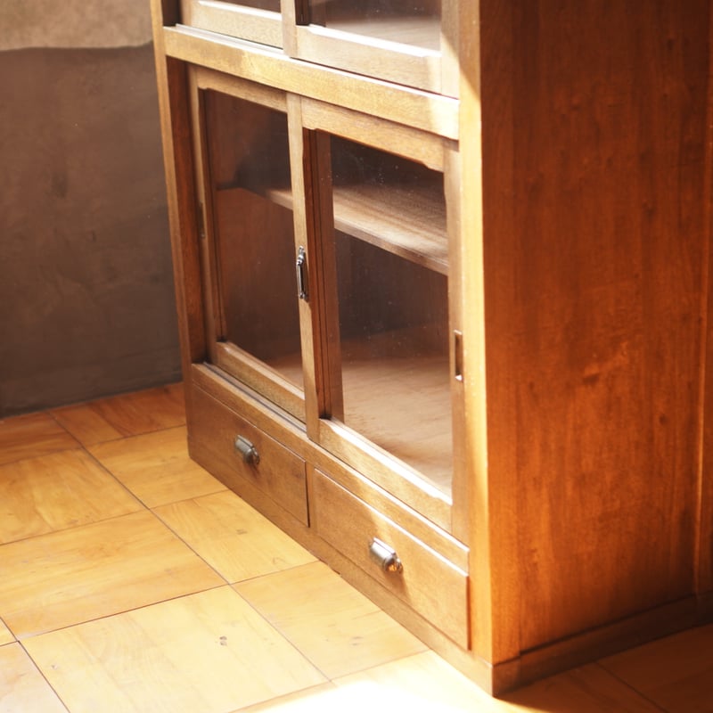 木製ガラス棚　食器棚　古道具　アンティーク 大正 昭和初期 木製ガラス棚 アンティーク収納