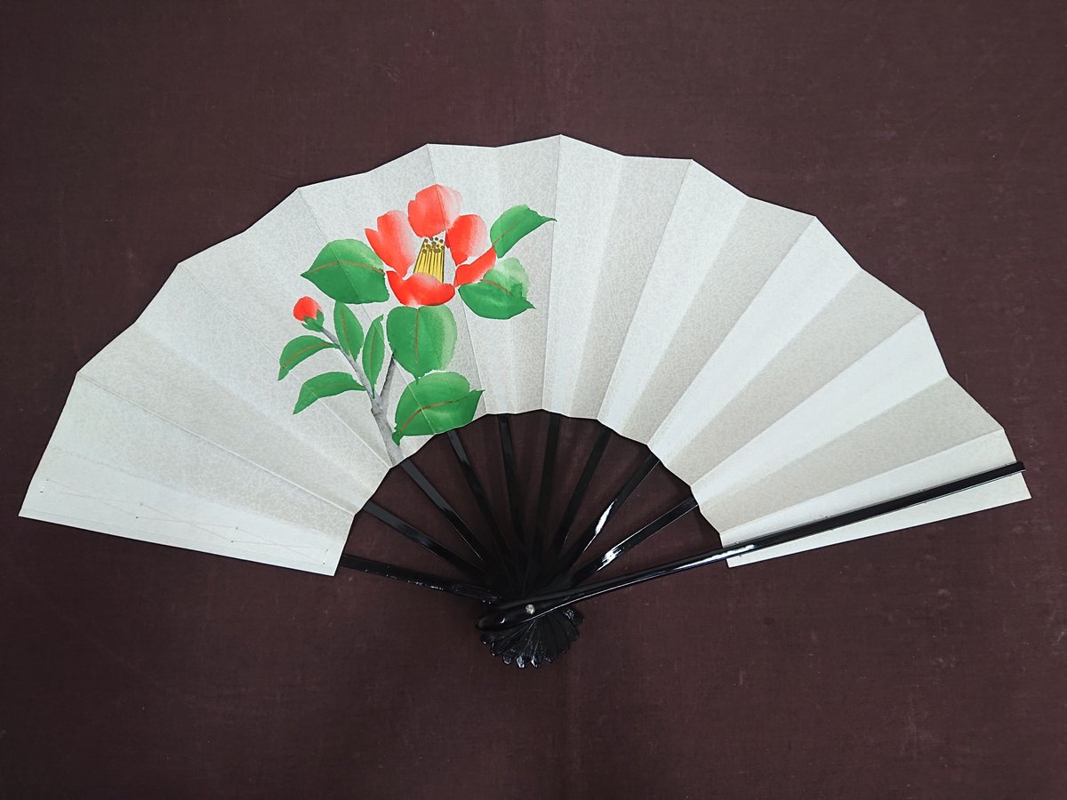舞扇（黒塗）書絵 椿 Fan Camellia | SASEBO MAEKAWA 前川楽器店