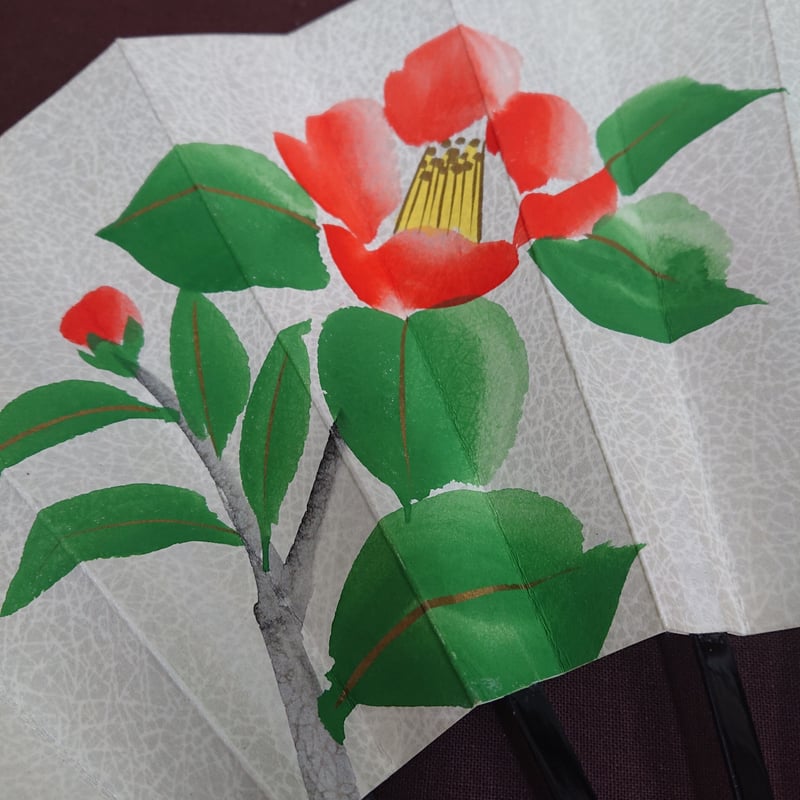 舞扇（黒塗）書絵 椿 Fan Camellia | SASEBO MAEKAWA 前川楽器店