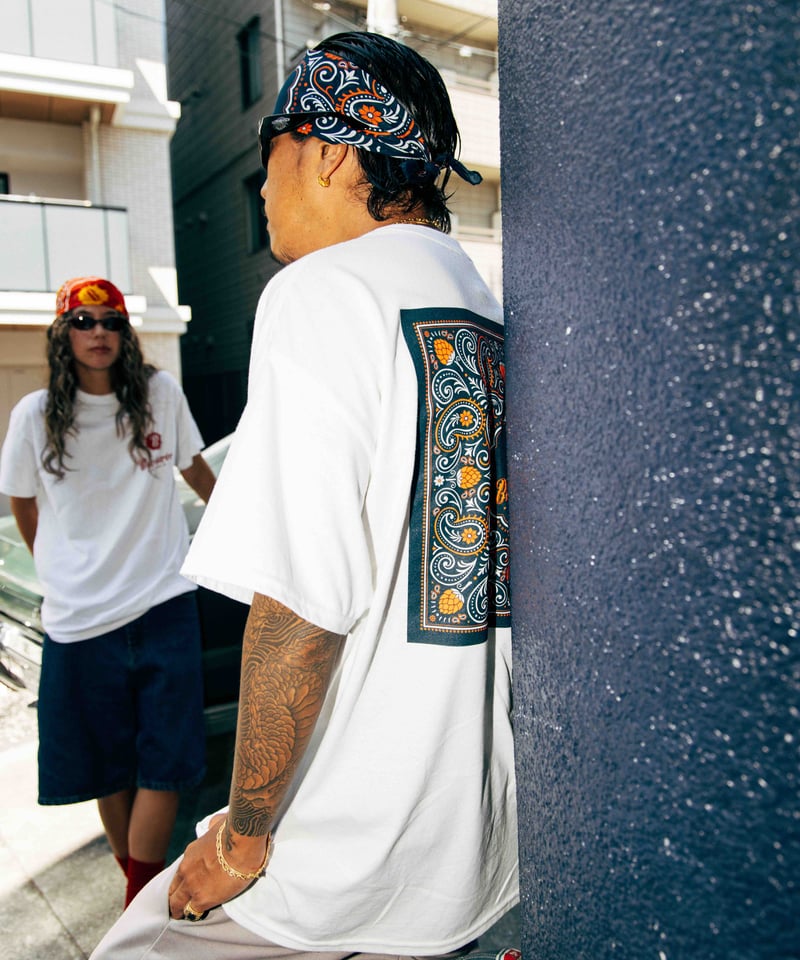 Bandana T-shirt (White×Navy） | Barbaric WORKS