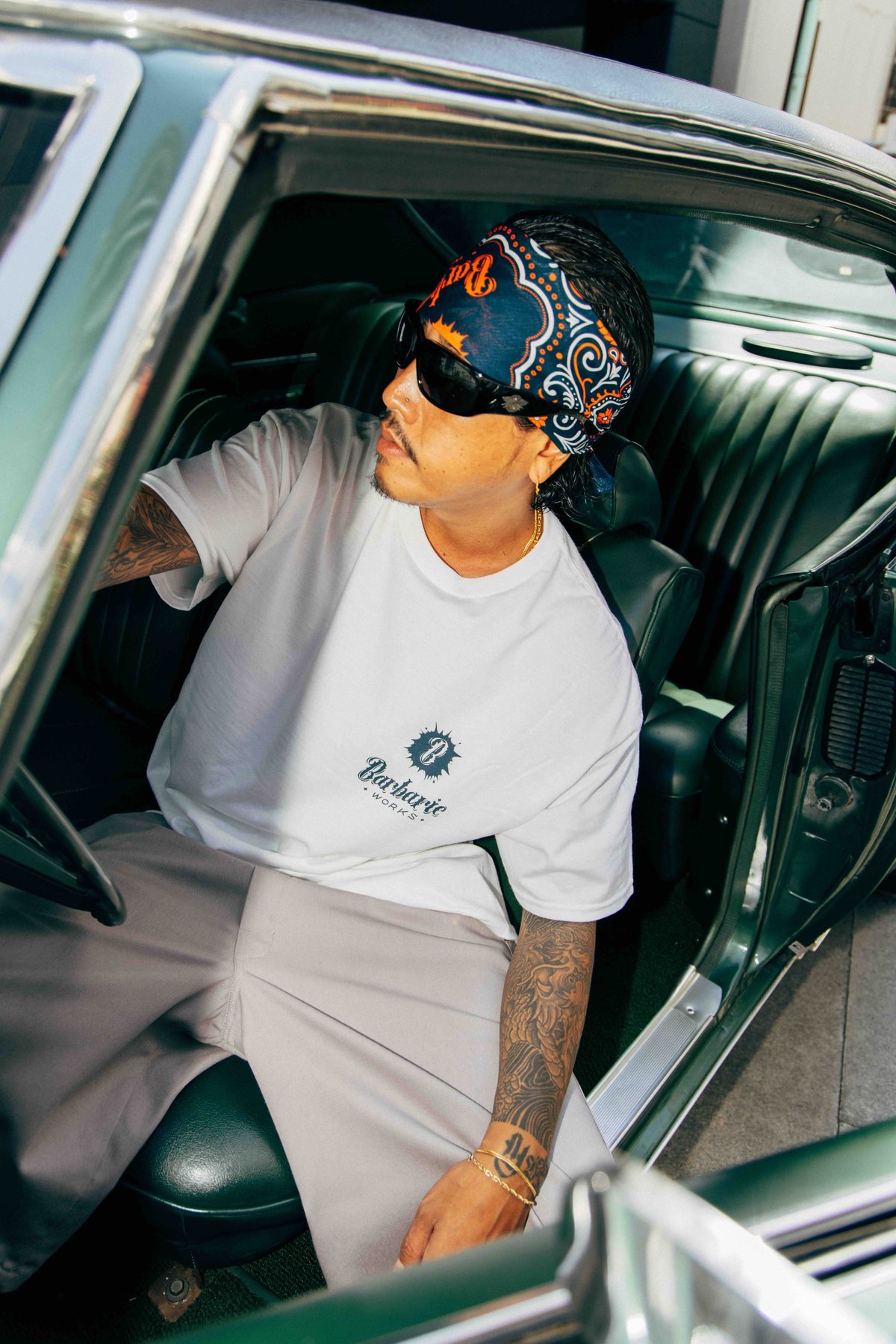 Bandana T-shirt (White×Navy） | Barbaric WORKS