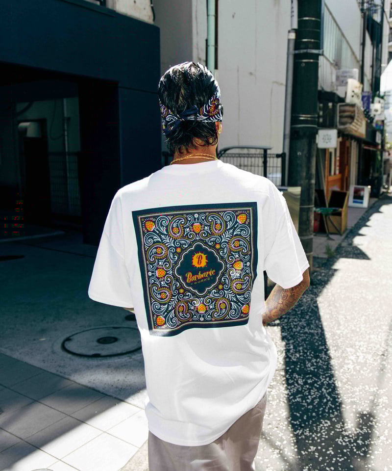 Bandana T-shirt (White×Navy） | Barbaric WORKS