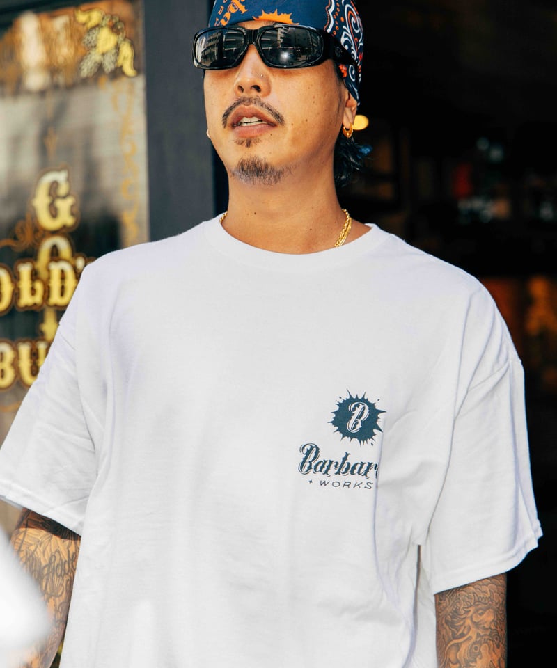 Bandana T-shirt (White×Navy） | Barbaric WORKS
