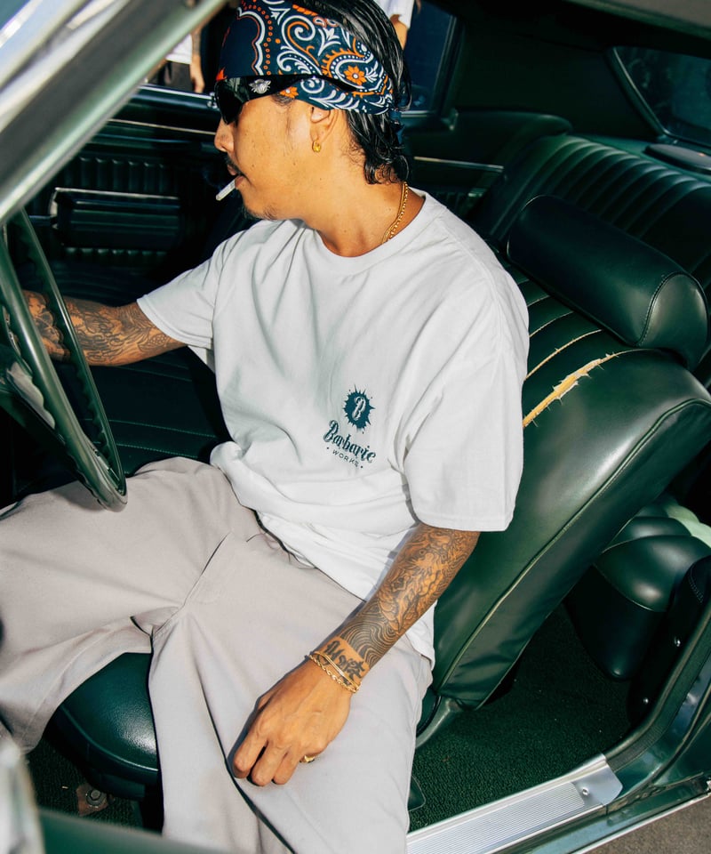 Bandana T-shirt (White×Navy） | Barbaric WORKS