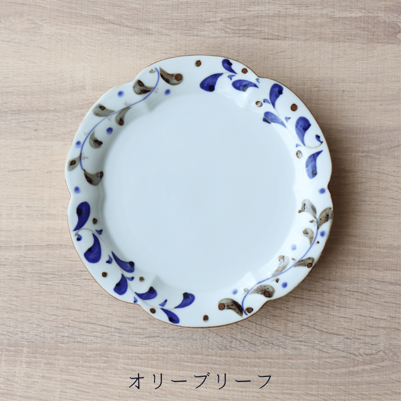 輪花皿 オリーブリーフ/染付さび花つなぎ M/L | 和食器通販 有田焼