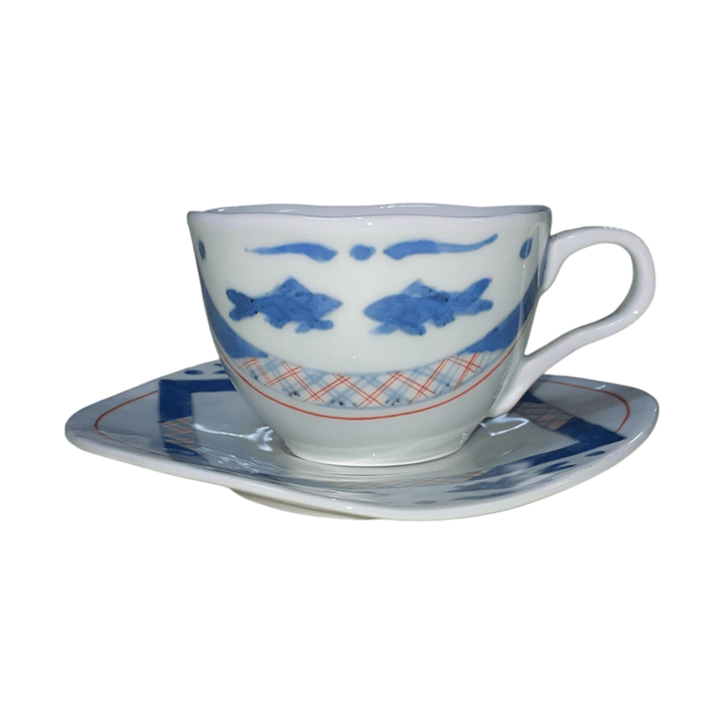 デットストック品】有田焼 四方双魚 コーヒーカップ＆ソーサー n77
