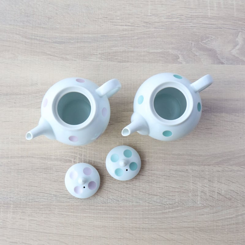 水玉ポット グリーン/ピンク | 和食器通販 有田焼 山忠｜おしゃれで