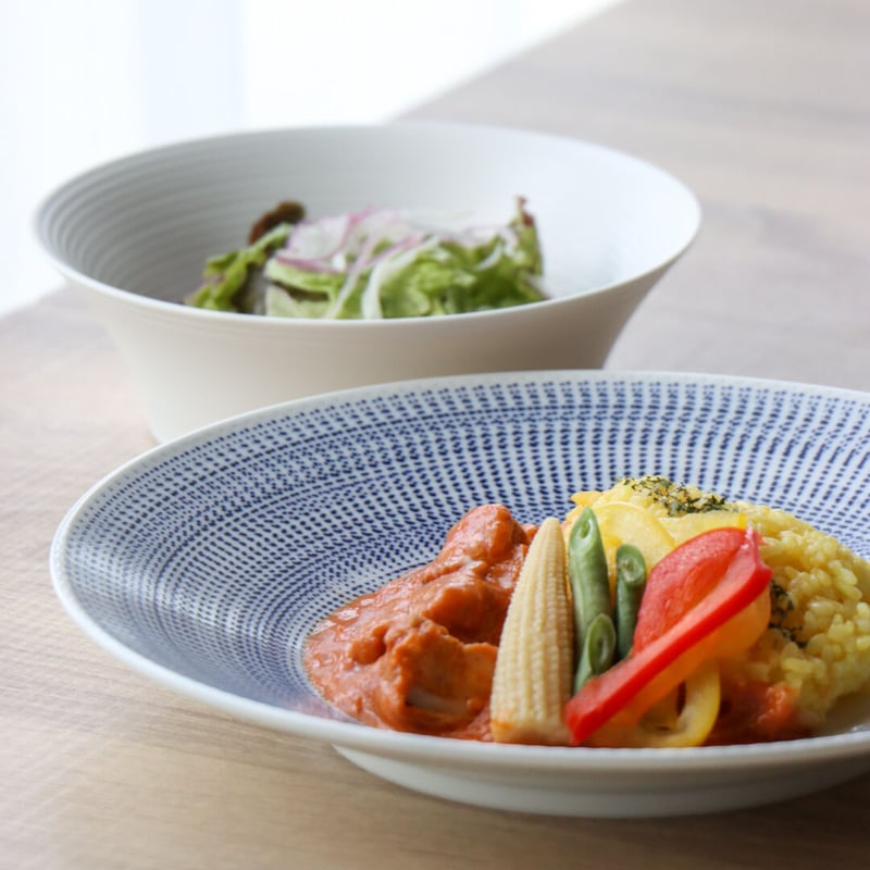 糸飛び色染飛び鉋24cm丸プレート 赤/青 | 和食器通販 有田焼 山忠