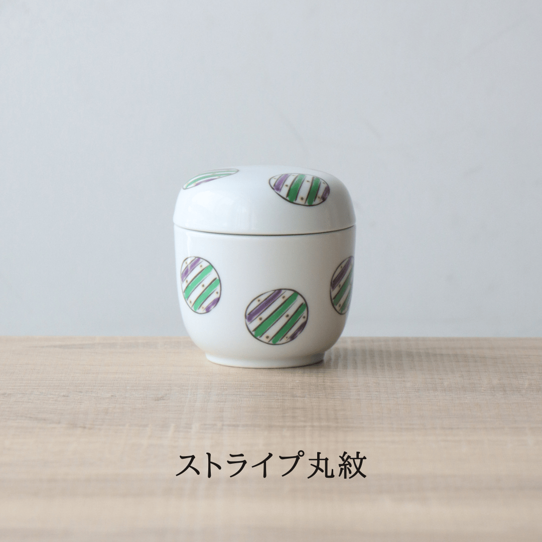 なつめ蒸碗 赤地紋 / ストライプ丸紋 | 和食器通販 有田焼 山忠