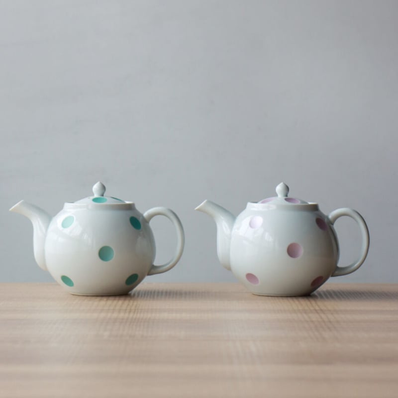 水玉ポット グリーン/ピンク | 和食器通販 有田焼 山忠｜おしゃれで