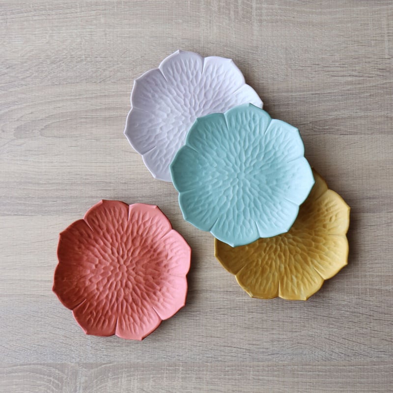 桔梗型銘々皿 水色/朱色/桃色/金色/白色 | 和食器通販 有田焼 山忠