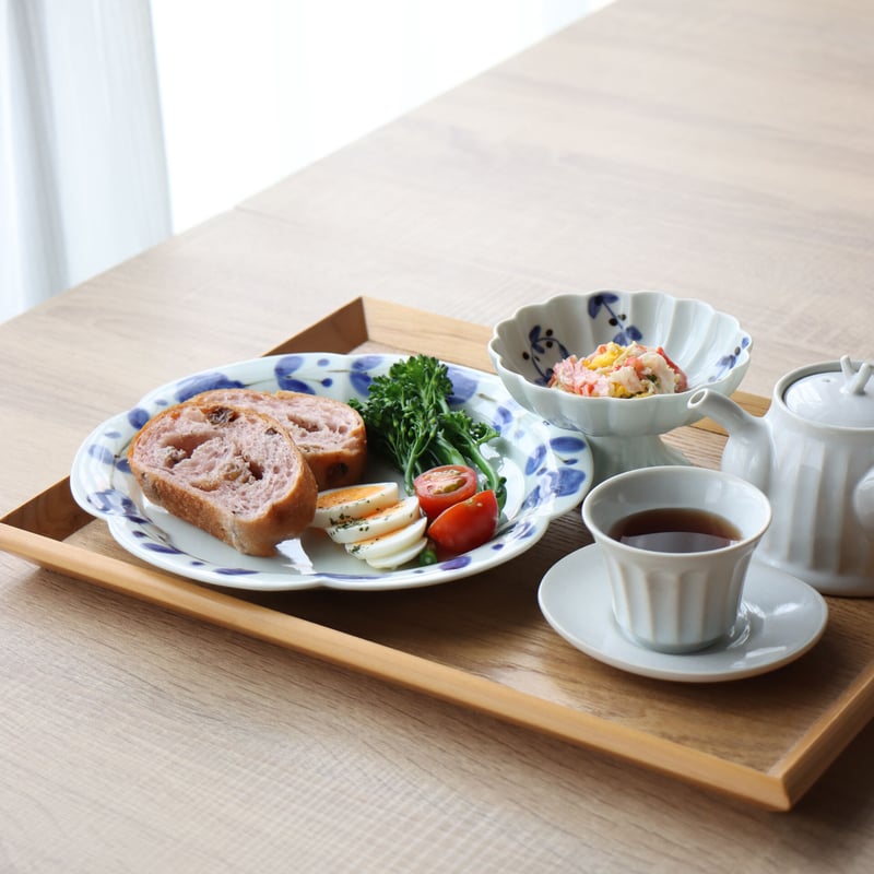 輪花皿 オリーブリーフ/染付さび花つなぎ M/L | 和食器通販 有田焼