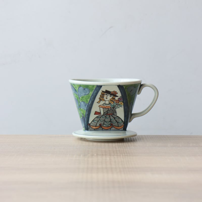 【超レア】仙鉄提案賞　陶器コップ　ひばり&機関車 錦南蛮 コーヒードリッパー 赤/緑 | 和食器通販 有田焼 山忠｜おしゃれ