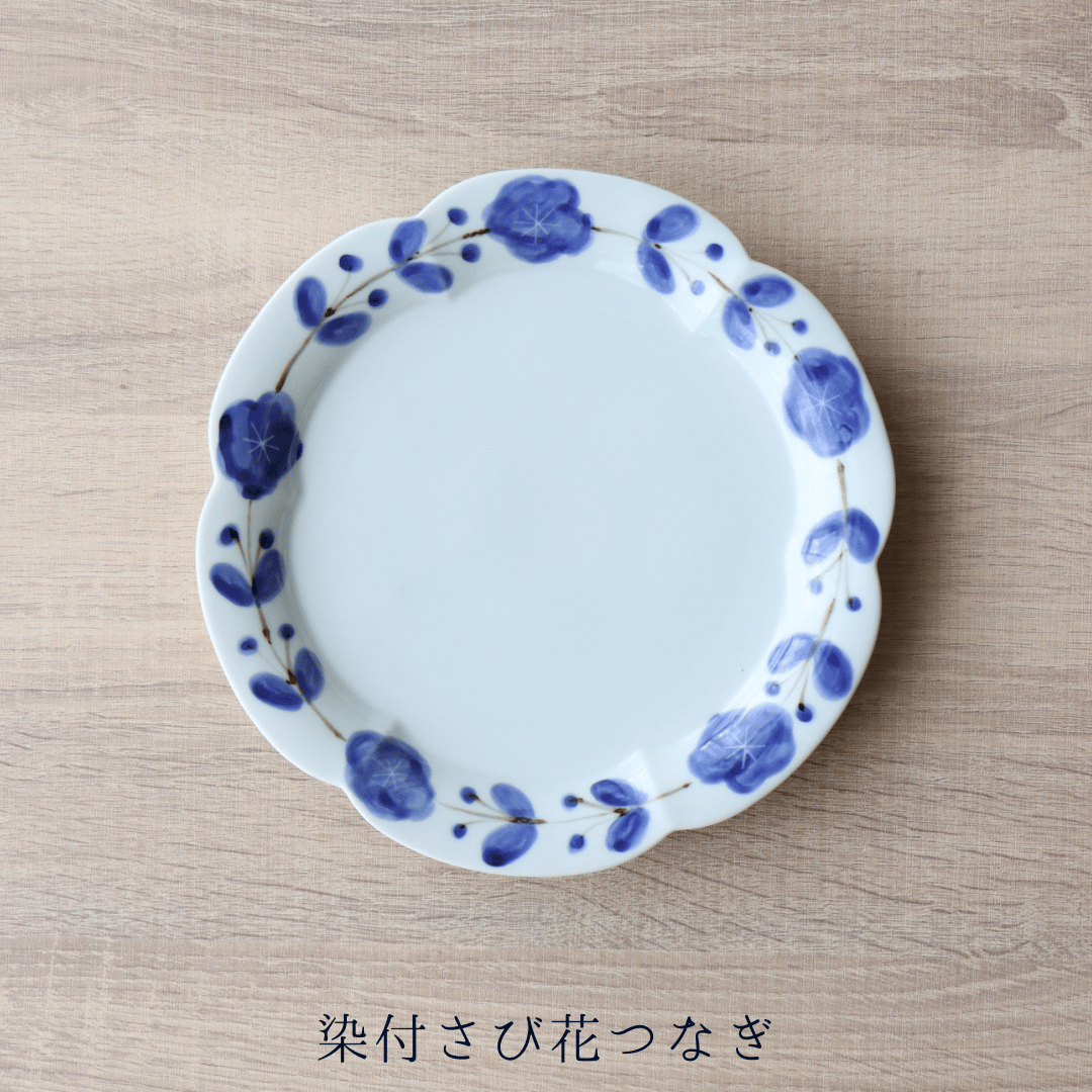 輪花皿 オリーブリーフ/染付さび花つなぎ M/L | 和食器通販 有田焼