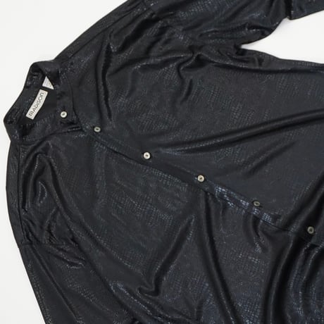 80s Shiny Black Python Pattern Mao collar Shirt
