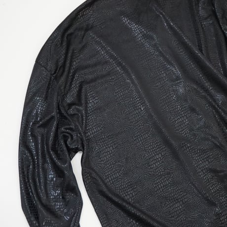 80s Shiny Black Python Pattern Mao collar Shirt
