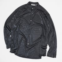 80s Shiny Black Python Pattern Mao collar Shirt