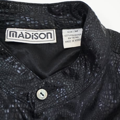 80s Shiny Black Python Pattern Mao collar Shirt