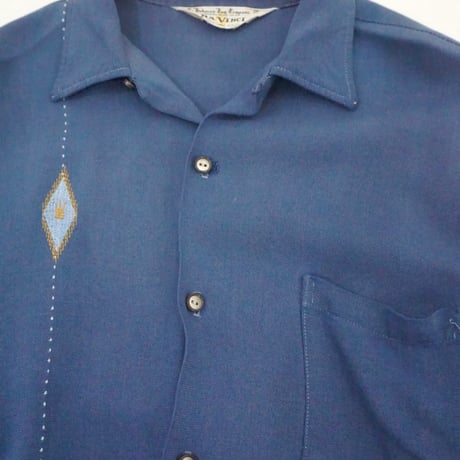 50-60s "DA VINCI" Rayon Open Collar Shirt