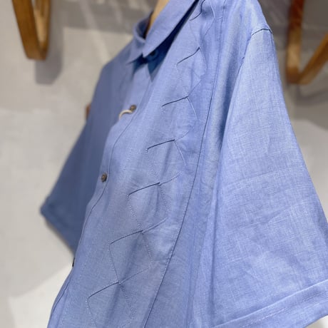 メキシコ リネン ダイヤカットワーク柄シャツ