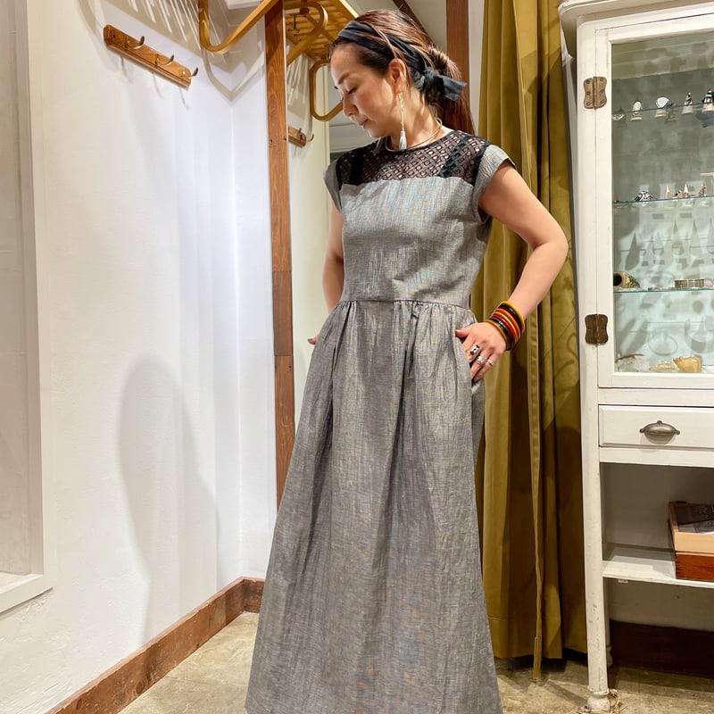 ワンピース stephanie ホイルドットプリントキーネックワンピース プラスサイズ 33ー