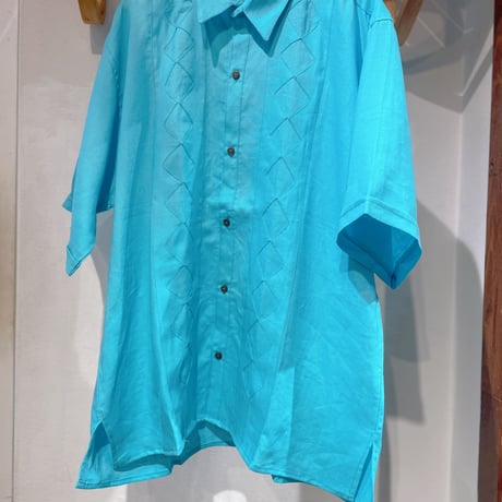 メキシコ リネン ダイヤカットワーク柄シャツ