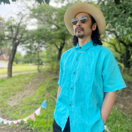 メキシコ リネン ダイヤカットワーク柄シャツ