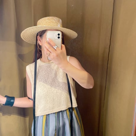 ITALY フラットストローHAT リボン付き