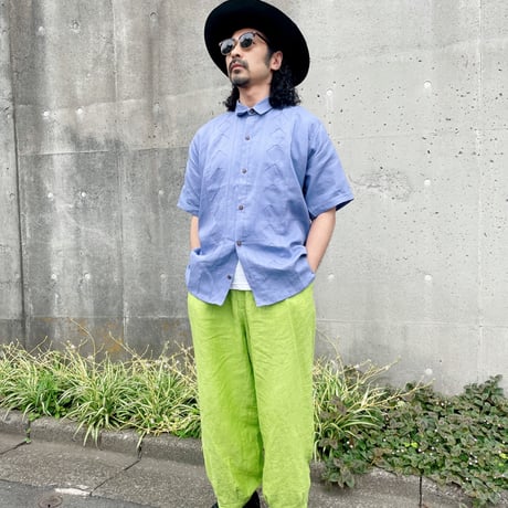メキシコ リネン ダイヤカットワーク柄シャツ