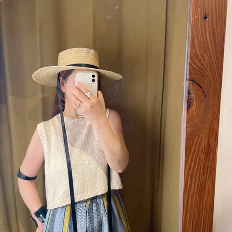 ITALY フラットストローHAT リボン付き