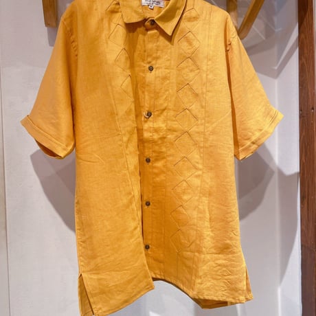 メキシコ リネン ダイヤカットワーク柄シャツ