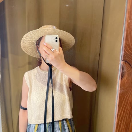 ITALY フラットストローHAT リボン付き