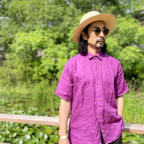 メキシコ リネン ダイヤカットワーク柄シャツ
