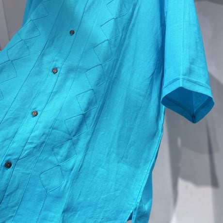 メキシコ リネン ダイヤカットワーク柄シャツ