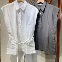 ITALYリネンコットンスリーブレス ウエストリボンシャツ