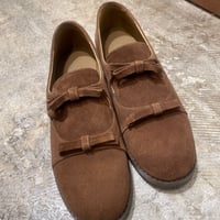 ダブルリボン モンクシューズ　スエードレザー