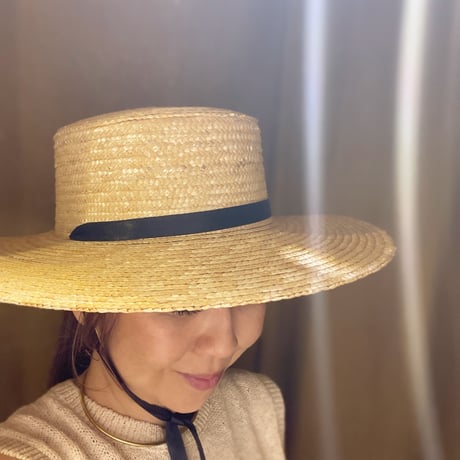 ITALY フラットストローHAT リボン付き