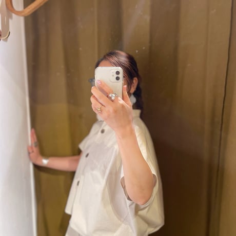 コットンピンスト半袖バックギャザーシャツ