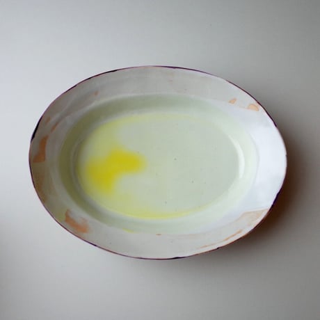 原田直治／HARADA Naoji「楕円皿鉢 ピンク／黄色」