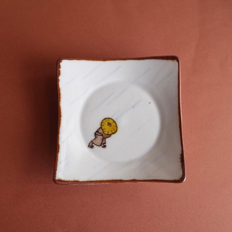 工房あめつち／Kobo Ametsuchi「色絵 雨の日角豆皿（お一人様1点まで