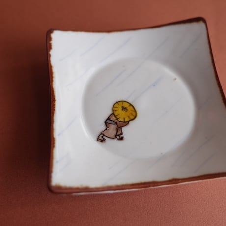 工房あめつち／Kobo Ametsuchi「色絵 雨の日角豆皿（お一人様1点まで）」