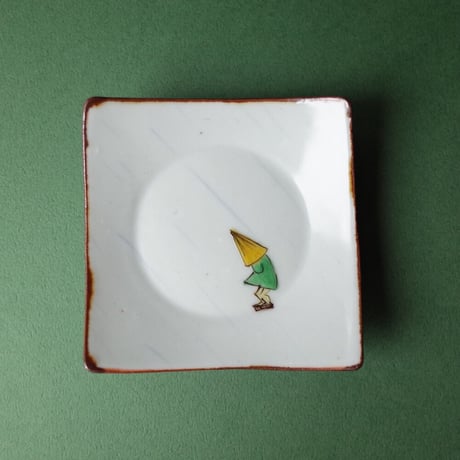 工房あめつち／Kobo Ametsuchi「色絵 雨の日角豆皿（お一人様1点まで）」