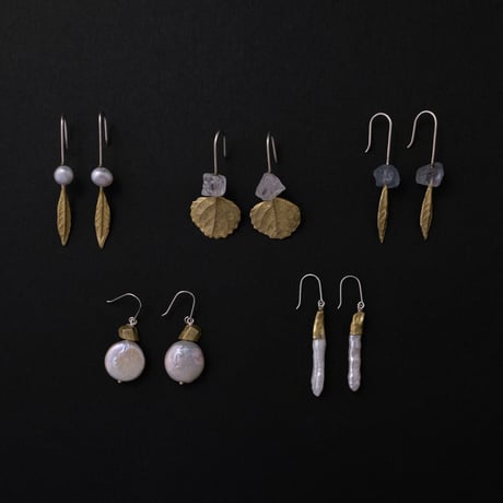 今城晶子／IMAJO Akiko「PLANTSと水晶／蛍石／淡水パールのピアス」