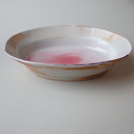 原田直治／HARADA Naoji「楕円皿鉢 ピンク／黄色」