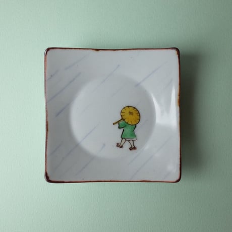 工房あめつち／Kobo Ametsuchi「色絵 雨の日角豆皿（お一人様1点まで）」